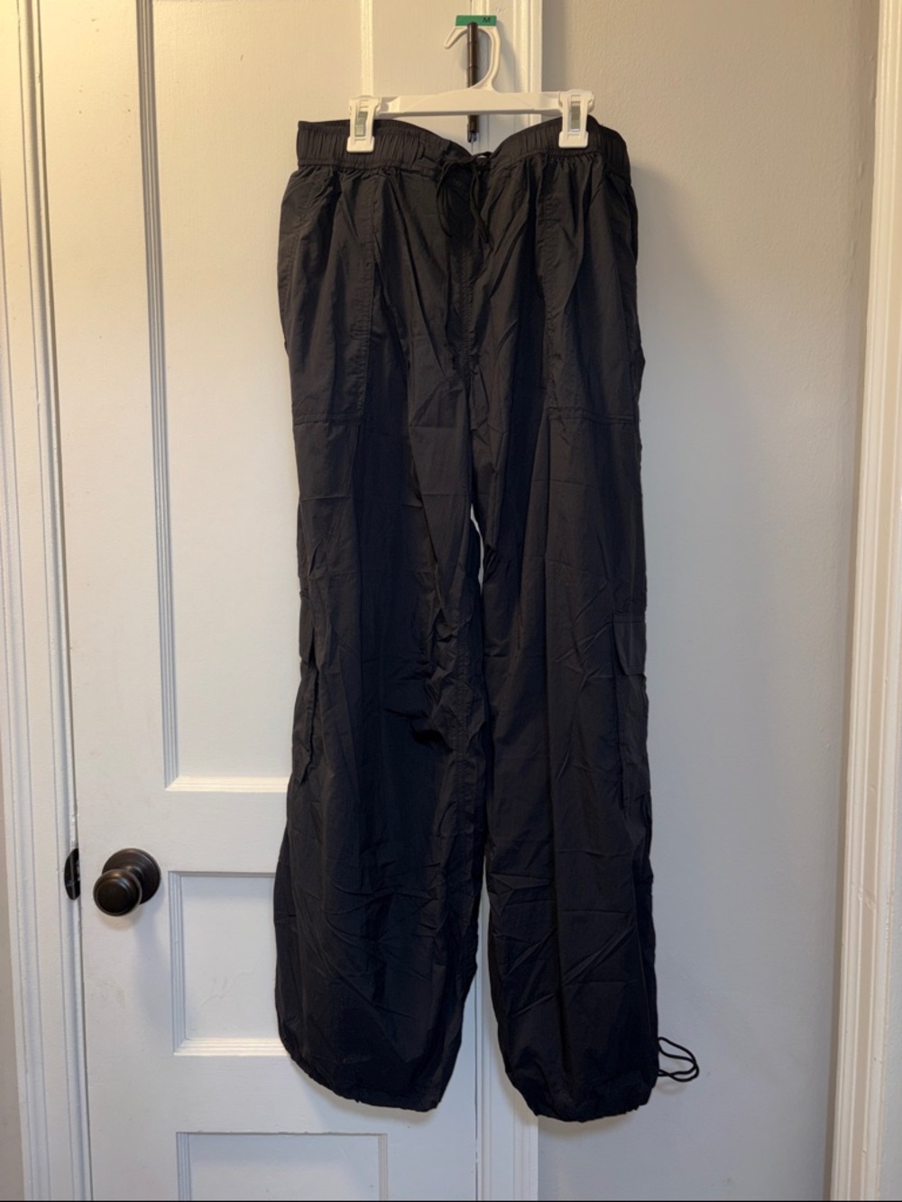 Anthropologie Black Drawstring Nylon Joggers